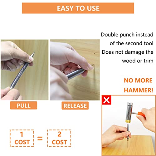 WHLLING Dual Head Nail Setter, Hammerless 1/32″& 1/16″ Spring Nail Set, 3500 PSI Striking Force Counter Punch (Pack of 2) - size: Nail Setter (Pack of 2)