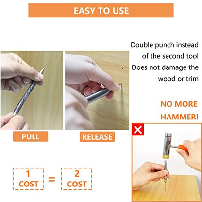 WHLLING Dual Head Nail Setter, Hammerless 1/32″& 1/16″ Spring Nail Set, 3500 PSI Striking Force Counter Punch (Pack of 2) - size: Nail Setter (Pack of 2)