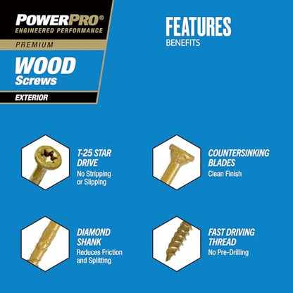 Power Pro Exterior Wood Screws, #8 x 2in, 5lb Box, 709 Pieces, Bronze - color: Bronze, size: #8 x 2"