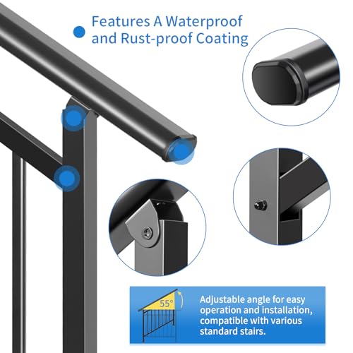 Upgrade 2 in 1 Stair Handrails, Adjustable 2 Pack 4 Step Deck Railing Kits - size: 4 Steps, style: Fence Set