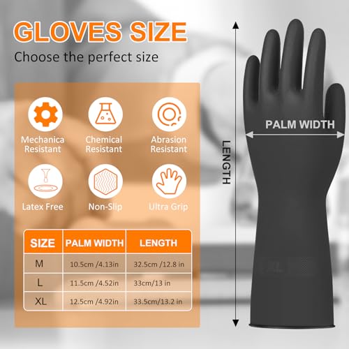 Beieverluck 10 Pairs Chemical Resistant Gloves, Reusable Heavy Duty Rubber Work Gloves with Textured Palm, Black Cleaning Dishwashing Gloves, X-Large - size: X-Large