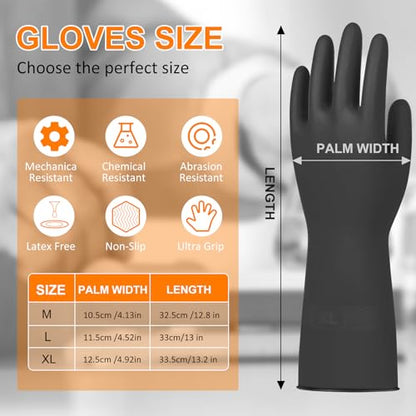 Beieverluck 10 Pairs Chemical Resistant Gloves, Reusable Heavy Duty Rubber Work Gloves with Textured Palm, Black Cleaning Dishwashing Gloves, X-Large - size: X-Large