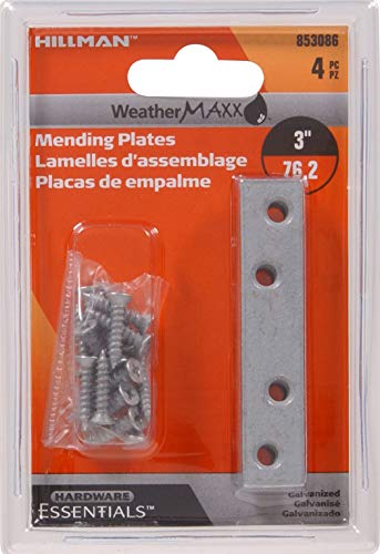 Hillman Hardware Essentials Mending Plate, Galvanized, 3 Inch x 5/8 Inch, 4-Pack 853086 - size: 3" x 5/8"