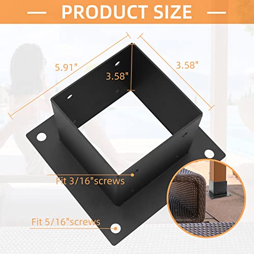 4 x 4 Deck Post Base, 8 PCS Deck Post Anchor(Inner Size 3.6" x 3.6"), Heavy Duty Steel Post Brackets, Black Powder Coated, for Deck Railing Supports Pergola Porch Post Holders - size: 8 Pcs