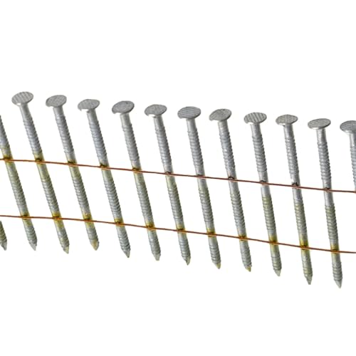 15-Degree Collated Wire Coil Siding Nails 2Inch x 0.092Inch 3600 Count Full Round-Head, Ring Shank, Hot-Dipped Galvanized for Rough Nailing of Lathing and Sheathing Materials - size: 2Inch