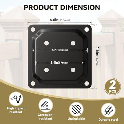 2 Pack 4x4 Post Connector, Deck Base Plate for Wood Posts - color: Black - 2 Pcs