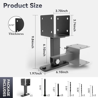 Heavy Duty Metal Brackets for Gazebo Roof Posts - Adjustable 90° Support for 4x4/4x6 Lumber, Wind & Snow Resistant, Includes Screws & Drill Bits, Black (1Pcs) - color: U-Shaped (1pcs)