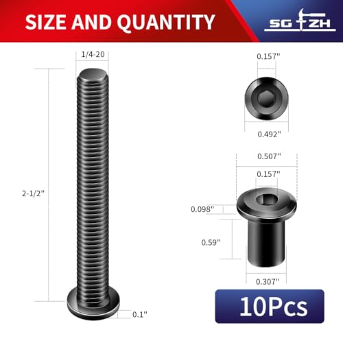 1/4-20 x 2-1/2" 10Pcs Flat Head Hex Socket Cap Screws Bolts Barrel Nuts Kit, 304 Stainless Steel 18-8, Full Thread, Black Oxide by SG TZH (with Hex Spanner) - color: Black, size: 1/4-20 x 2-1/2"