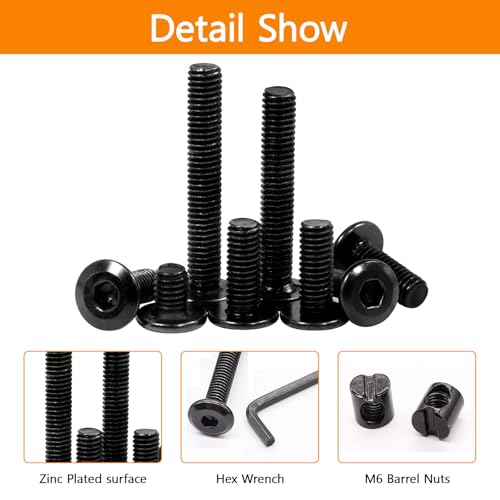 30 Set Crib Screws Replacement Set, M6x20/30/40/50/60mm - size: Black-M6x20/30/40/50/60mm-30 Sets
