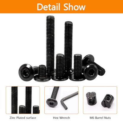 30 Set Crib Screws Replacement Set, M6x20/30/40/50/60mm - size: Black-M6x20/30/40/50/60mm-30 Sets