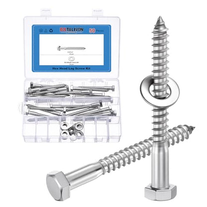 25 Pcs Hex Head Lag Screws 5/16"x3" Silver - color: Silver, size: 5/16"x3"
