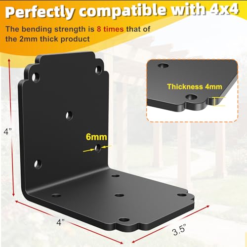 4 PCS 4x4x3.5 Pergola Brackets,Heavy Duty L Right Angle Bracket - size: 4x3.5 inch ( 4 Pack )