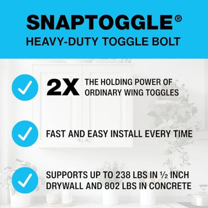 TOGGLER SNAPTOGGLE Drywall Anchor with Included Bolts for 1/4-20 Fastener Size; Holds up to 265 pounds Each in 1/2-in Drywall by TOGGLER (60 Pack) - size: 20 w/ Round Head Bolts (Pack of 3)