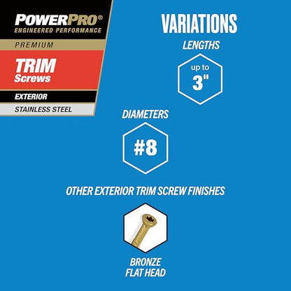 Power Pro Premium 305 Stainless Steel Trim Screws (#8 x 2-1/2") - 1lb Box