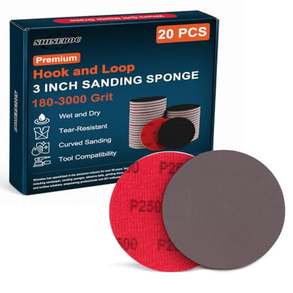 Shinboc 20 PCS 3 Inch Sanding Sponge 2500 Grit, Hook and Loop Sanding Disc - style: 2500 Grit