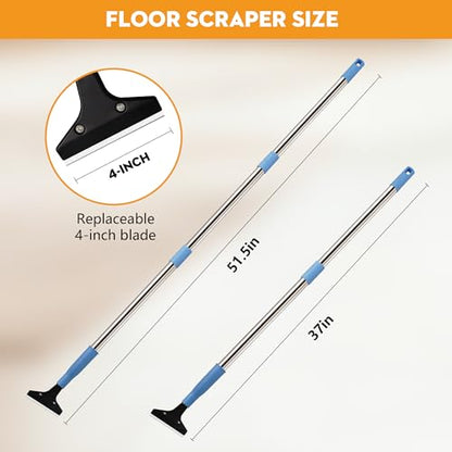 4-Inch Razor Blade Floor Scraper, Long Handle Heavy Duty 37-51.5 Inch - size: 37in