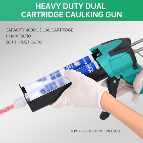 Double Caulking Gun,Dual Epoxy Gun for 400 mL(13.5 fl oz,1:1 Mix Ratio),Manual Dual Component Adhesive Applicator with 9 Pieces Caulk Tools,Green - color: Green