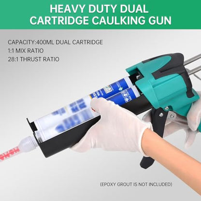 Double Caulking Gun,Dual Epoxy Gun for 400 mL(13.5 fl oz,1:1 Mix Ratio),Manual Dual Component Adhesive Applicator with 9 Pieces Caulk Tools,Green - color: Green