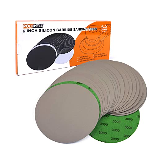 POLIWELL Sanding Discs 6 Inch 3000 Grit 20 Pack Hook & Loop - style: 3000 Grit