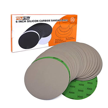 POLIWELL Sanding Discs 6 Inch 3000 Grit 20 Pack Hook & Loop - style: 3000 Grit