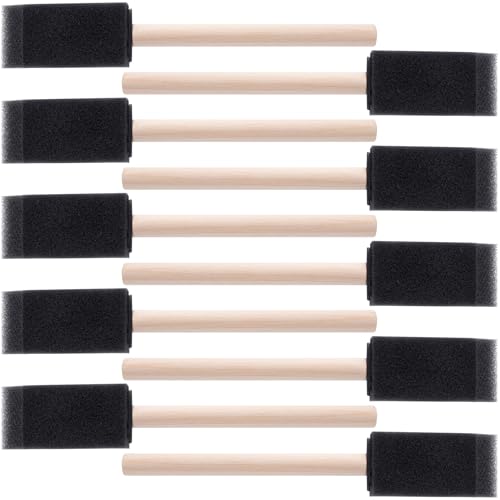 ANCIRS 10 Pcs Foam Paint Brushes, Black Sponge Brushes, Wood Handle Foam Brushes for Painting Varnishes, Staining, DIY, Art Craft Projects (1")