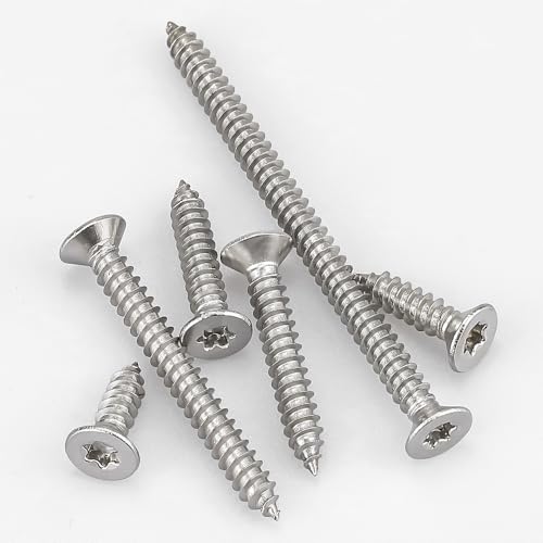 Glvaner 200-pack #6 x 1/4" Torx Flat Head Self Tapping Wood Screws, 304 Stainless Steel 18/8, Indoor/Outdoor Use, Includes Torx Bit - size: #6 x 1/4