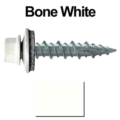 10 x 1 Bone White Metal Roofing Screws - Hex Washer Head- Self-Starting/Tapping - EPDM Washer. 1 Bag - 250 Screws - color: BONE WHITE, size: 1"