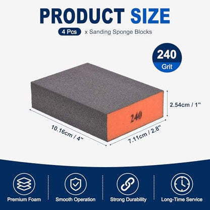 4Pcs 240Grit Sanding Sponges, Wet Dry Sanding Blocks - size: 240Grit