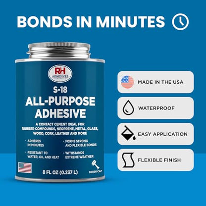 S-18 All-Purpose Adhesive 8 oz - Contact Cement for Headliner & Upholstery - size: 8 oz