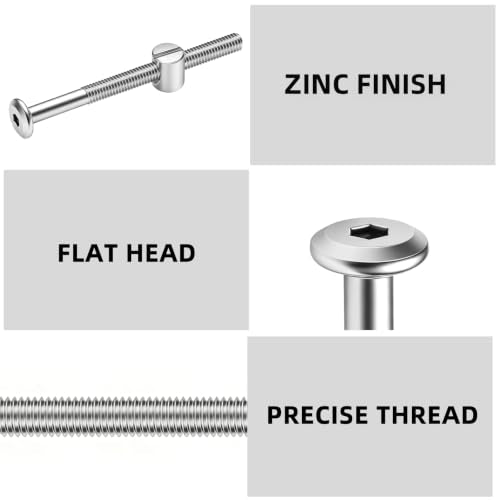 M6 x 45mm Flat Head Socket Head Screw Furniture Bolts and Barrel Nuts, with Allen Wrench Perfect for Furniture, 10 Sets - color: Silver, size: M6 x 45mm