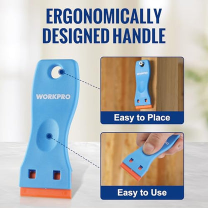 WORKPRO Plastic Razor Blade Scraper Kit, 3 Scrapers with 120 Blades - size: 3 Pack + 120 Blades