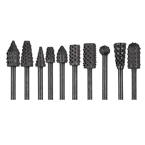10pc 1/8''(3mm) Shank Carbon Steel Rotary Burr Rasp Set Wood Carving File Rasp Drill Bits for DIY Woodworking Wood Carving Polishing Grinding Engraving - style: Round Shank