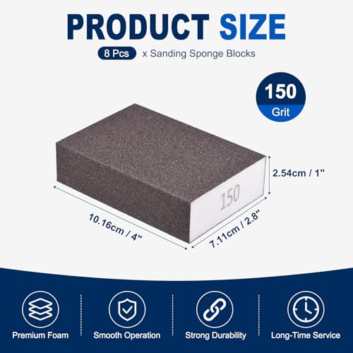 8Pcs 150Grit Sanding Sponges, Wet Dry Sanding Blocks - size: 150Grit