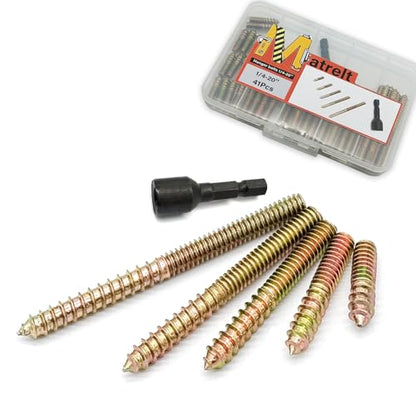 41 Pack 1/4-20" Hanger Bolts 5Sizes 1-3 Inch Include1 pcs Hanger Bolt Driver Double Headed Bolts Wood Dowel Screw Self-Tapping Screw for Furniture Screws Wood Screws Double Threaded Rods - size: 5 Size 1/4-20"-40P+Tool