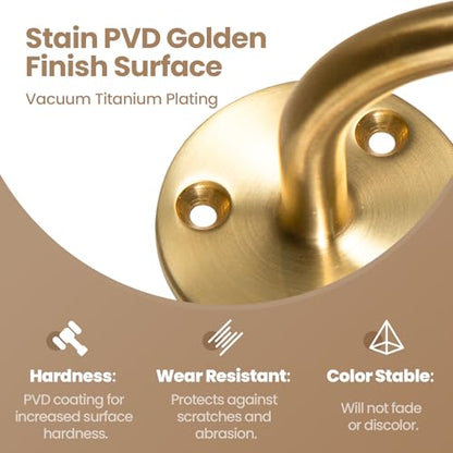 2-Pack Wall Mount Handrail Bracket, Stainless Steel 304 for Wood & Metal Stair Railing, Support Flat Surface Square Tube, Satin Gold Finish - size: Stainless Steel 304, style: 2 Pack-Gold