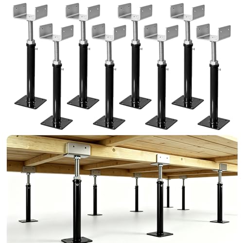 8 Pack U-Shaped Screw Jack, 11"-15" Adjustable Deck Support House Jacks - color: Black, size: 11"-15"(8 Pack)