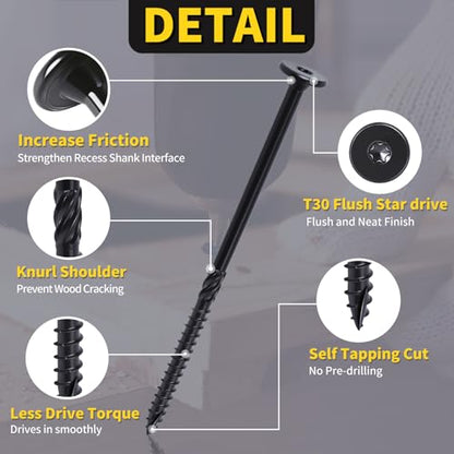 Wood Screws #14 x 6 55PCS, FIXLINK Deck Screws Epoxy Coated Torx Drive - size: #14 x 6"