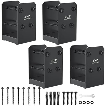 4x4 Stainless Steel Post Base, 4Pcs Deck Concrete Support Anchor Bracket - size: 4x4