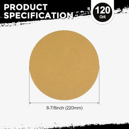 25Pcs Sanding Discs 8-7/8In 120Grit Hook and Loop Sandpapers Yellow - color: Yellow, size: 8-7/8 Inch(120 Grit)