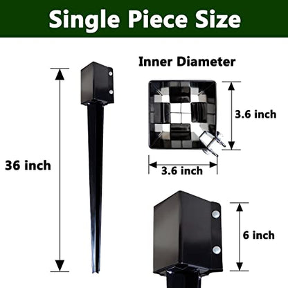 ARIFARO 4 Pcs 36 Inch 4"x4" Fence Post Anchor Ground Spike (Fit 3.5"x3.5") - color: Black, size: 36 Inch