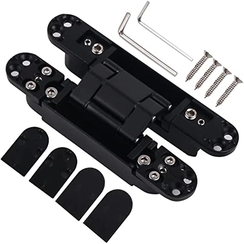 Ranbo 7 Inch Hidden Door Hinge, 3D Adjustable, Zinc Alloy Hardware Kit - size: 7 inch Black