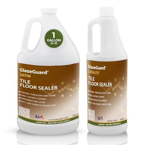 GlazeGuard Satin Floor Sealer Wall Sealer for Ceramic, Porcelain, Stone Tile Surfaces (1 Gal -Prof Grade (2) Part Kit - size: 1 Gal