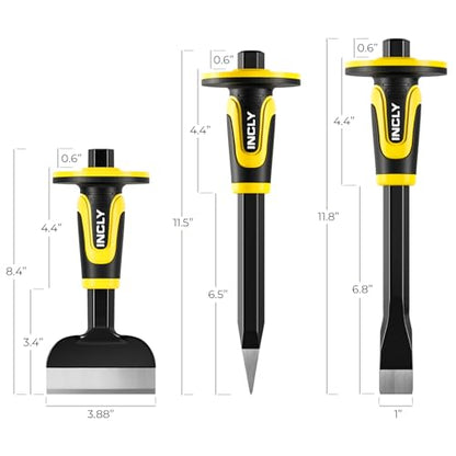 INCLY 3PCS Masonry Chisel Set with Hand Guard, Stone and Rock Chisel