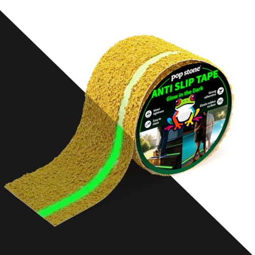 Waterproof Anti-Slip Traction Tape, Glow-in-the-Dark | 4" x16.5 FT | Heavy-Duty EPDM Rubber, Strong Grip & Resilient Foot Contact | Indoor & Outdoor Solution for Pool, Bath, Ramps, Stairs - color: Caution Yellow with Grow at night, size: 4" X 16.5ft