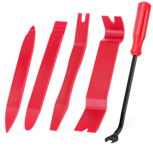 GLK Auto Trim Removal Tool Set, 5pcs Plastic Pry Tool Kit, Auto Trim Tool, Prying Tool, Car Door Panel Clip Revmoal Tool, Fasteners Remover, red - color: Red