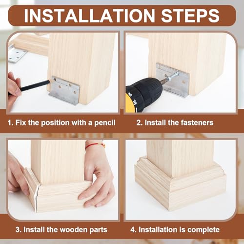 Blulu 2 Set 3-1/2" Newel Post Mounting Kit, Heavy Duty Angle Brackets - size: 3-1/2 Inch