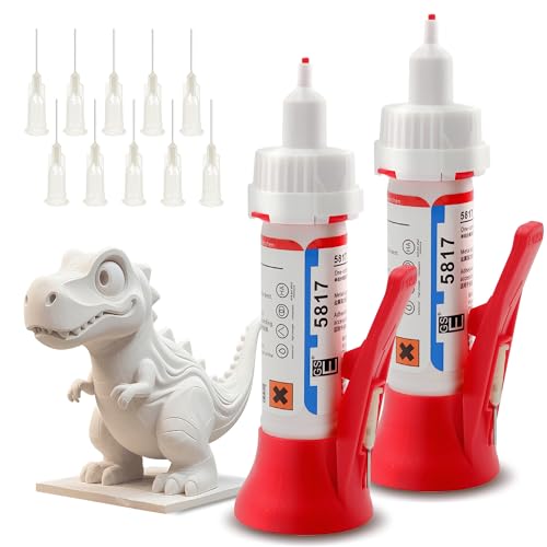 2-Pack 5817 Ultra-Thin Super Fast CA Glue - Non-Whitening Crystal Clear Adhesive with Grip Handle & 10 Micro Tips for Models, 3D Prints (PLA/ABS), Miniatures - Leak-Proof Rotating Nozzle - size: 2-Pack