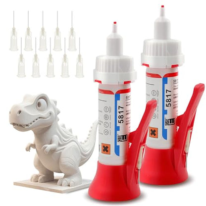 2-Pack 5817 Ultra-Thin Super Fast CA Glue - Non-Whitening Crystal Clear Adhesive with Grip Handle & 10 Micro Tips for Models, 3D Prints (PLA/ABS), Miniatures - Leak-Proof Rotating Nozzle - size: 2-Pack