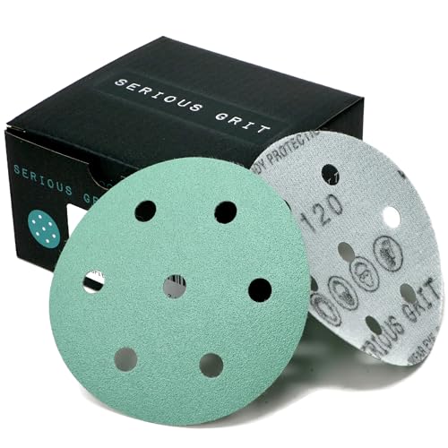 Serious Grit - 3.5" (90mm) 7-Hole P120 Grit Sanding Discs - 50 Pack Box - size: 120 Grit