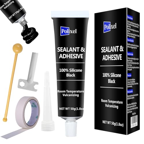 Black RTV Silicone Sealant Adhesive, 100% Silicone Caulk, All-Purpose Waterproof Sealant for Car, Window, Bathroom, Kitchen, Shrink & Crack Proof High Bond Strength Adhesive – 1.8oz / 50g - color: Black